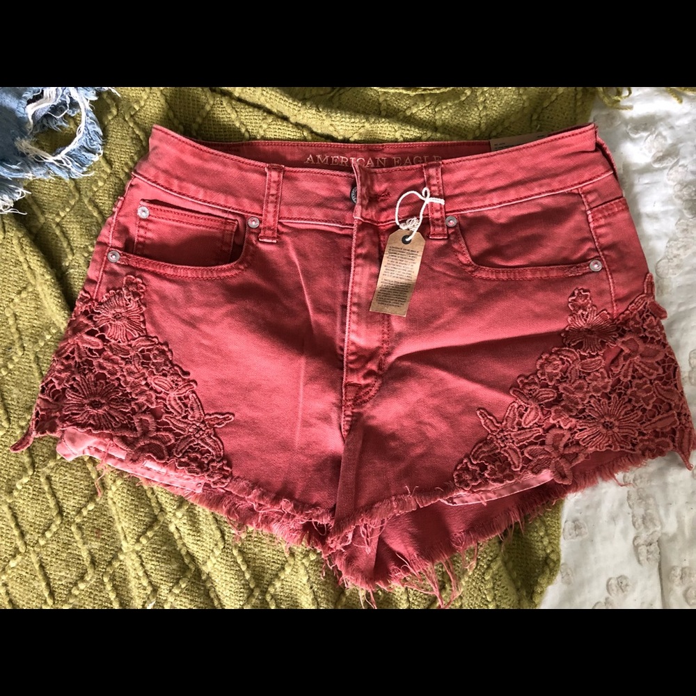 Pink American eagle high rise festival short